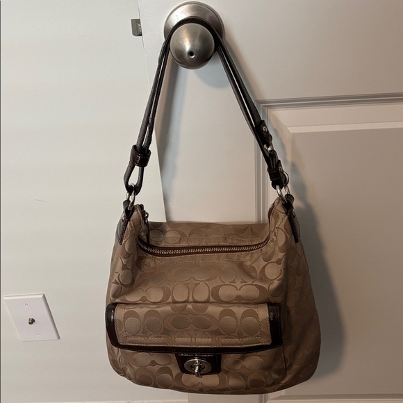 Coach Beige and Dark Brown Signature Shoulder Bag - Picture 8 of 8